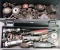 Grey plastic hinged toolbox of (2) straight/ (2) angle die grinders, along