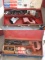 (3) steel Sawzall boxes (one blue, one red) of parts/accessories for the pr