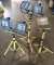 Lot of (3) Regent 'cool' dual work lights on yellow telescoping stands