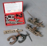 Small cardboard box of small flaring tools - (3) loose/heavy built and (1)