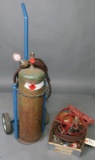 (1) small portable acetylene outfit: tank, hose, torch and gauge on small s