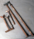 Lot of (3) custom steel adjustable pipe stands - (2) 4' and (1) 2'