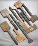Lot of (9) spade point air jack hammer bits, various style, widths, lengths
