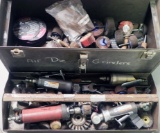 Large steel hinged toolbox of (2) straight/ (2) angle die grinders, along w