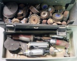 Grey plastic hinged toolbox of (2) straight/ (2) angle die grinders, along