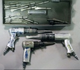 Grey plastic toolbox/kit of light duty air chipping hammers kit with (3) gu