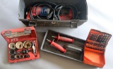 (2) grey plastic toolboxes with (2) Milwaukee 1/2