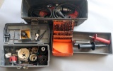 (2) grey plastic toolboxes with (2) Milwaukee 1/2