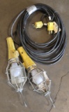 Lot of (2) 25' single light McGill trouble/commercial work lights-cords