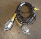 Lot of (2) 25' single light McGill trouble/commercial work lights-cords