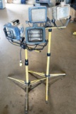 Lot of (2) Regent 'cool' dual work lights on yellow telescoping stands