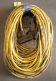 Lot of (3) approx. 50' each yellow electric extension cords, all with multi