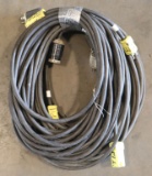 Lot of (4) approx. 25' & 50' black electric extension cords, all with singl