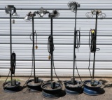 Lot of (5) custom made steel pipe/wheelbase work area spotlights with safet