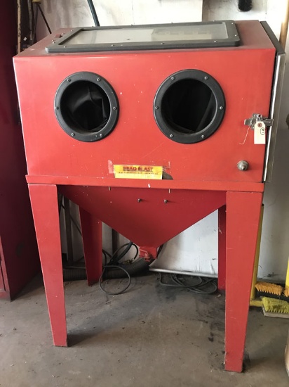 Red Beadblast/sandblast cabinet on tall legs, 36" W X 54" T @back X 24" D