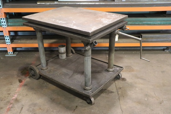 Portable steel die table on wheels, adjustable height - 30" W X 40" L - 32"