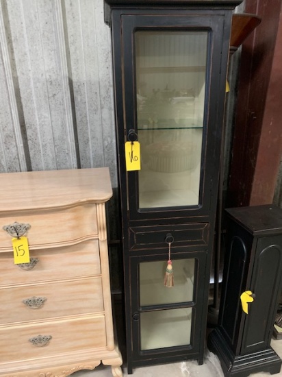 Black distressed display cabinet with glass