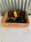 box of horseshoes/vintage ash trays