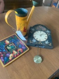 hand painted rooster / fruit clock and water can