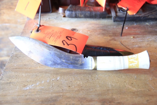 VERY HEAVY CURVED KNIFE W/ IVORY HANDLE
