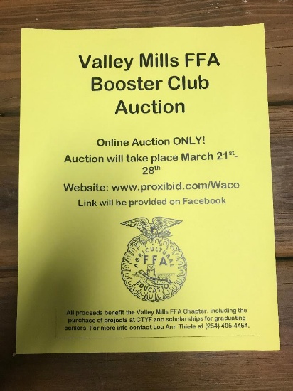 BENEFIT AUCTION FOR VALLEY MILLS FFA BOOSTER CLUB