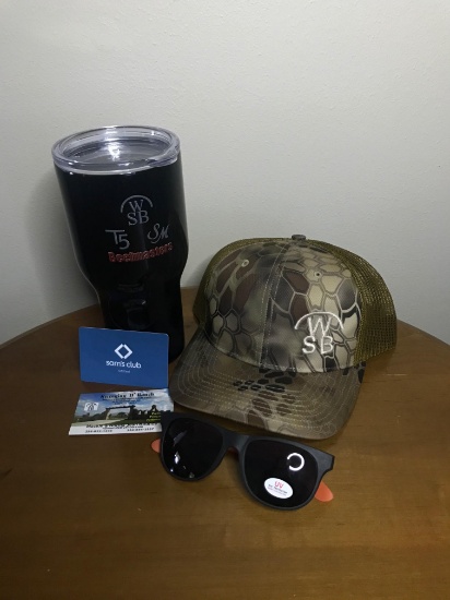 Swinging B Ranch large tumbler, Cap and Sunglasses with a $50 gift card to Sams