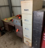 METAL DESK AND 2 METAL FILE CABINETS