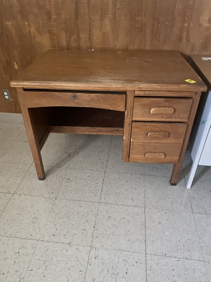 OLD WOODEN TEACHER DESK