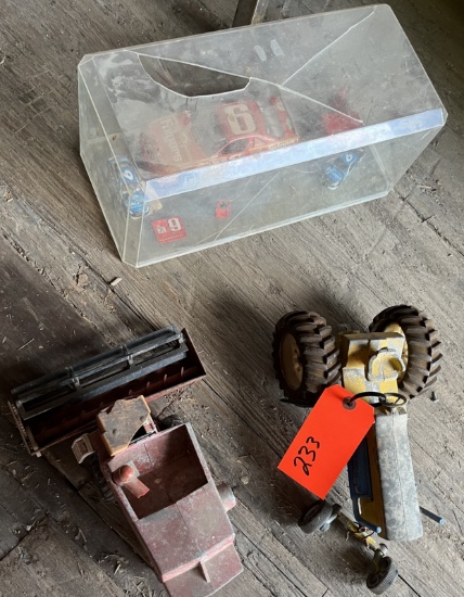 DAMAGED TOY TRACTOR, COMBINE AND NASCAR PIECE