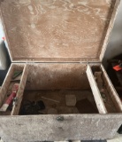 WOODEN STORAGE BOX AND FEW CONTENTS