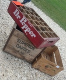 OLD WOODEN BOXES AND DP BOTTLE CRATE