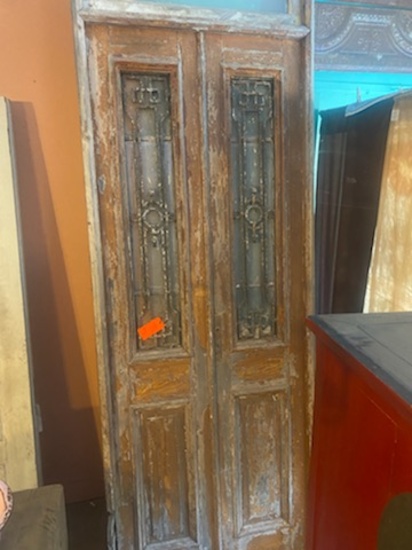 VERY OLD HEAVY STORE FRONT DOOR ASSEMBLY