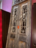 ANTIQUE DOOR ASSEMBLY WROUGHT IRON/STAINED GLASS