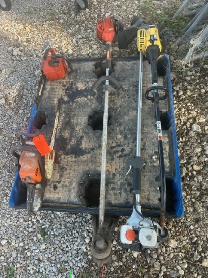 PALLET OF WEEDEATERS/CHAINSAWS