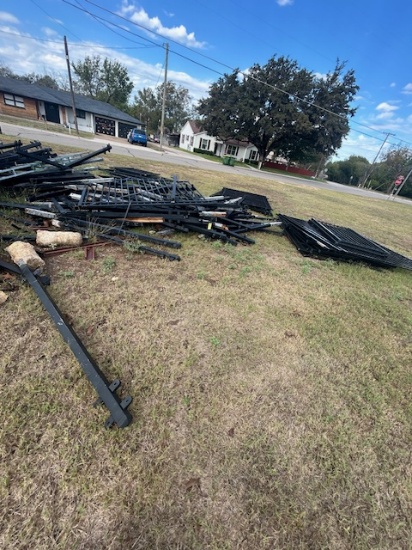 MISC BLACK WROUGHT IRON AND OTHER FENCING MATERIALS W CONCRETE