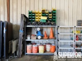 Multiple Plastic Storage Bins, Safety Cones, Conta