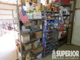 (5-151) (3) Metal Shelves w/ Large Lot of Surplus