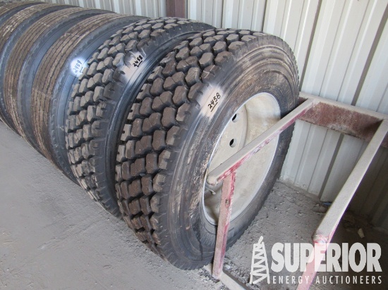 (2) 11R-24.5 Lug Tires (UNUSED) w/ Alum Budds