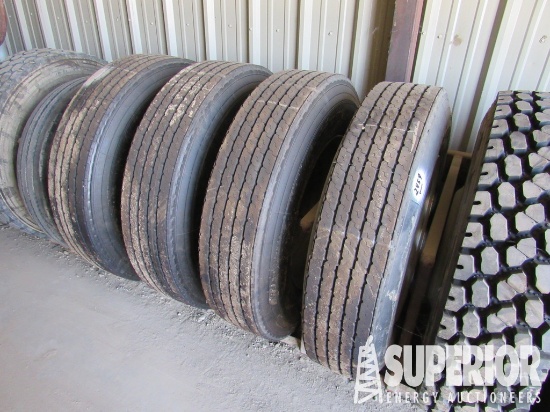 (4) 11R-24.5 Highway Tires (UNUSED) w/ Steel Budds