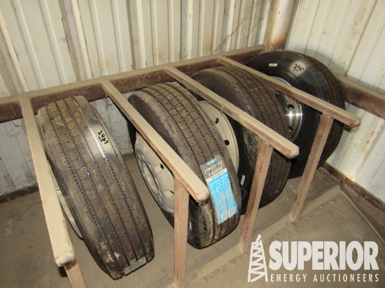 (4) 215/75R17.5 Highway Tires (UNUSED) w/ Alum Bud