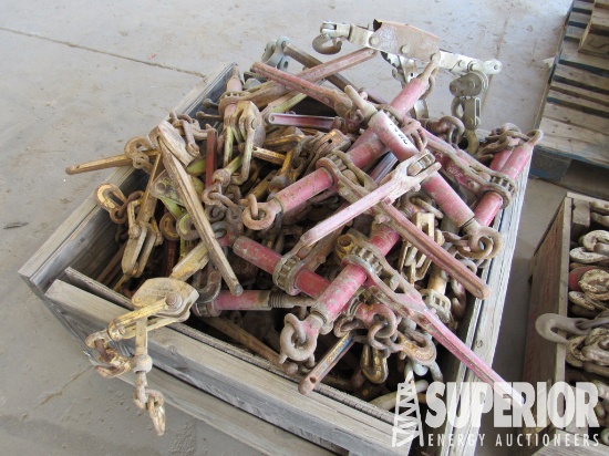 Crate of Chain Boomers & Ratcheting Chain Binders