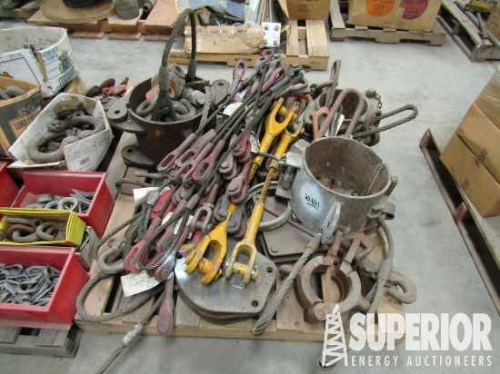 (20-641) (3) Pallets w/Wire Rope Sling Hooks, Clev