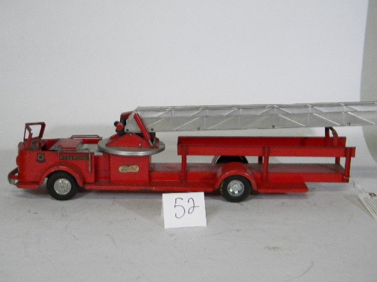 Vintage Model Toys Rossmoyne Fire Truck Pressed Steel Hydraulic Extendable