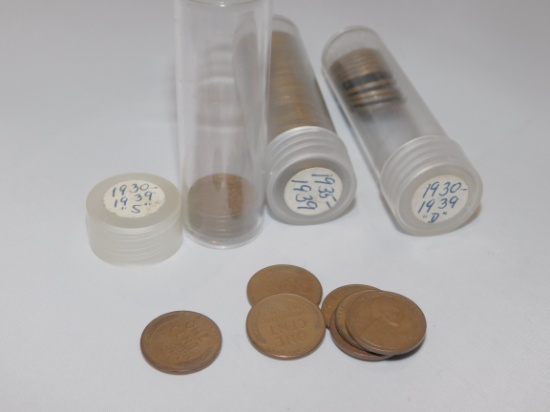 Lot Approximately (12) 1930-1939 S Lincoln Wheat Pennies, (44) 1939-1935 Li