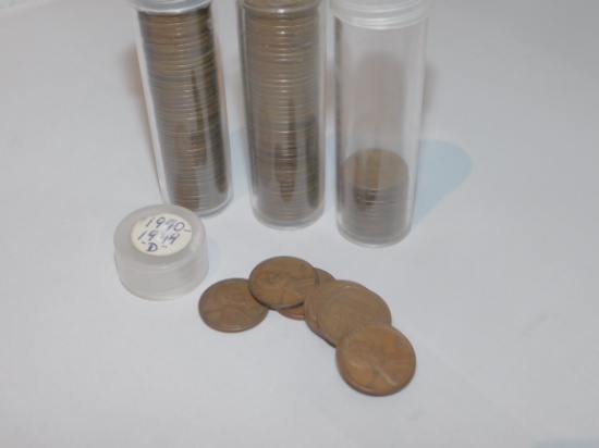 Lot Approximately (134) Mixed Dates from 1940-1949 "D" Lincoln Wheat Pennie