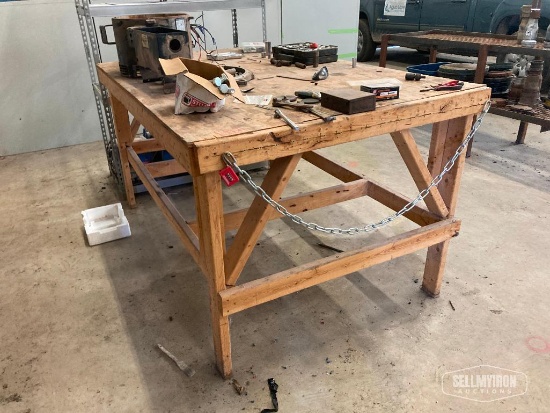 4in x 6in x 39ft Wood Shop Table, NO contents [Yard 4]