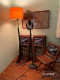 Shotgun Lamp, (6) Smoke Piedmont Chairs, Bronze Coat Rack