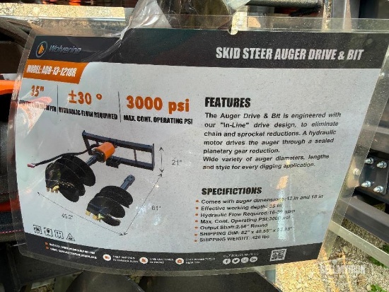 Unused 2026 Wolverine ADB-13-1218R Auger Drive Skid Steer Attachment w/ 12in & 18in Bits [YARD 1]