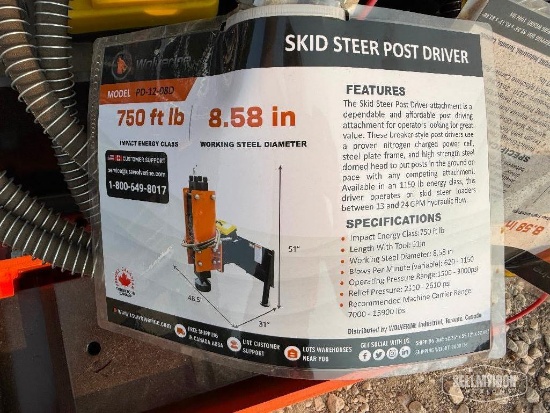 Unused 2026 Wolverine PD-12-08D Hydraulic Post Driver Skid Steer Attachment [YARD 1]