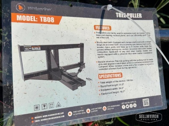 Unused 2026 Wolverine TP08 Tree Puller Skid Steer Attachment [YARD 1]